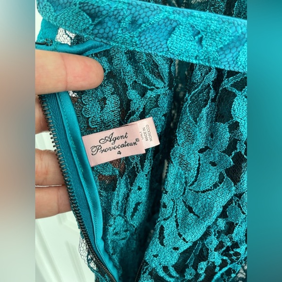 Agent Provocateur Rosette Dress Soirée AP4 Teal Blue Lace See Through size 4 - Picture 10 of 12